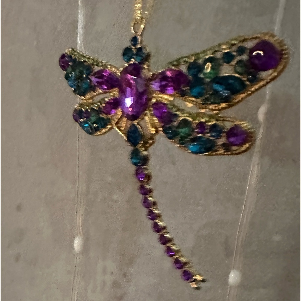 Purple Green Blue & Gold Jeweled Dragonfly Ornament Holiday Christmas NWT